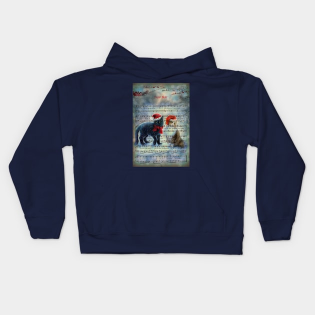 Jingle Bells Christmas Kitties Kids Hoodie by ArtDreamStudio